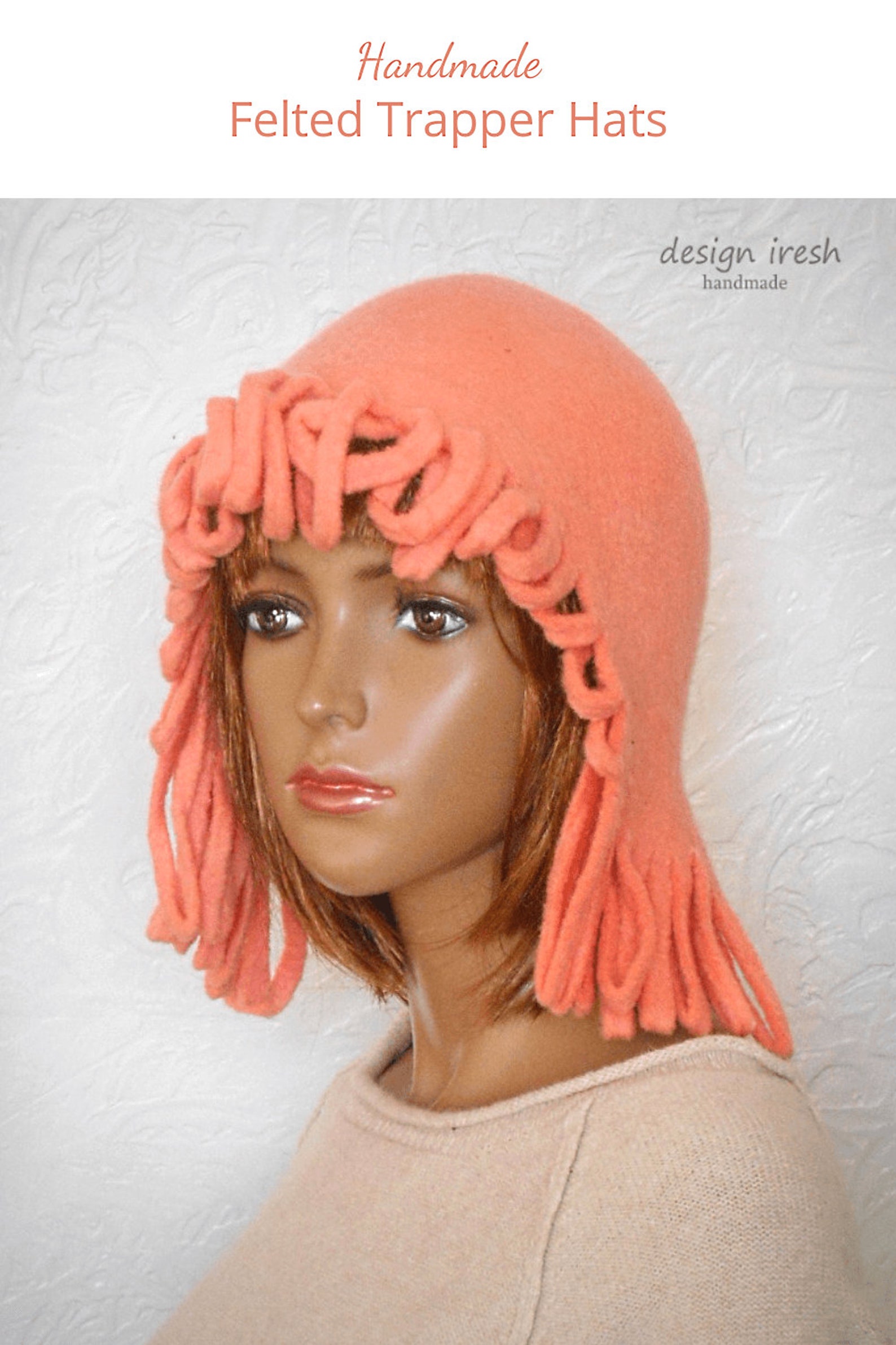 Women's Trapper Hat Wool Hat With Earflaps Pinkcoral Etsy