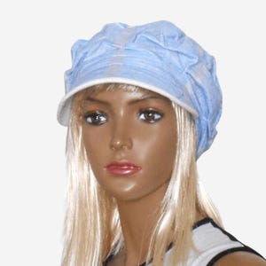 Blue Women Summer Linen Newsboy Cap - Lightweight Casual Drape Hat