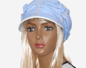 Blue Women Summer Linen Newsboy Cap - Lightweight Casual Drape Hat