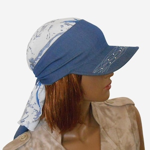 Bandana con visiera blu e bianca – Copricapo in denim con strass