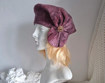Women’s Burgundy Felted Beret, Warm Merino Wool Winter Hat