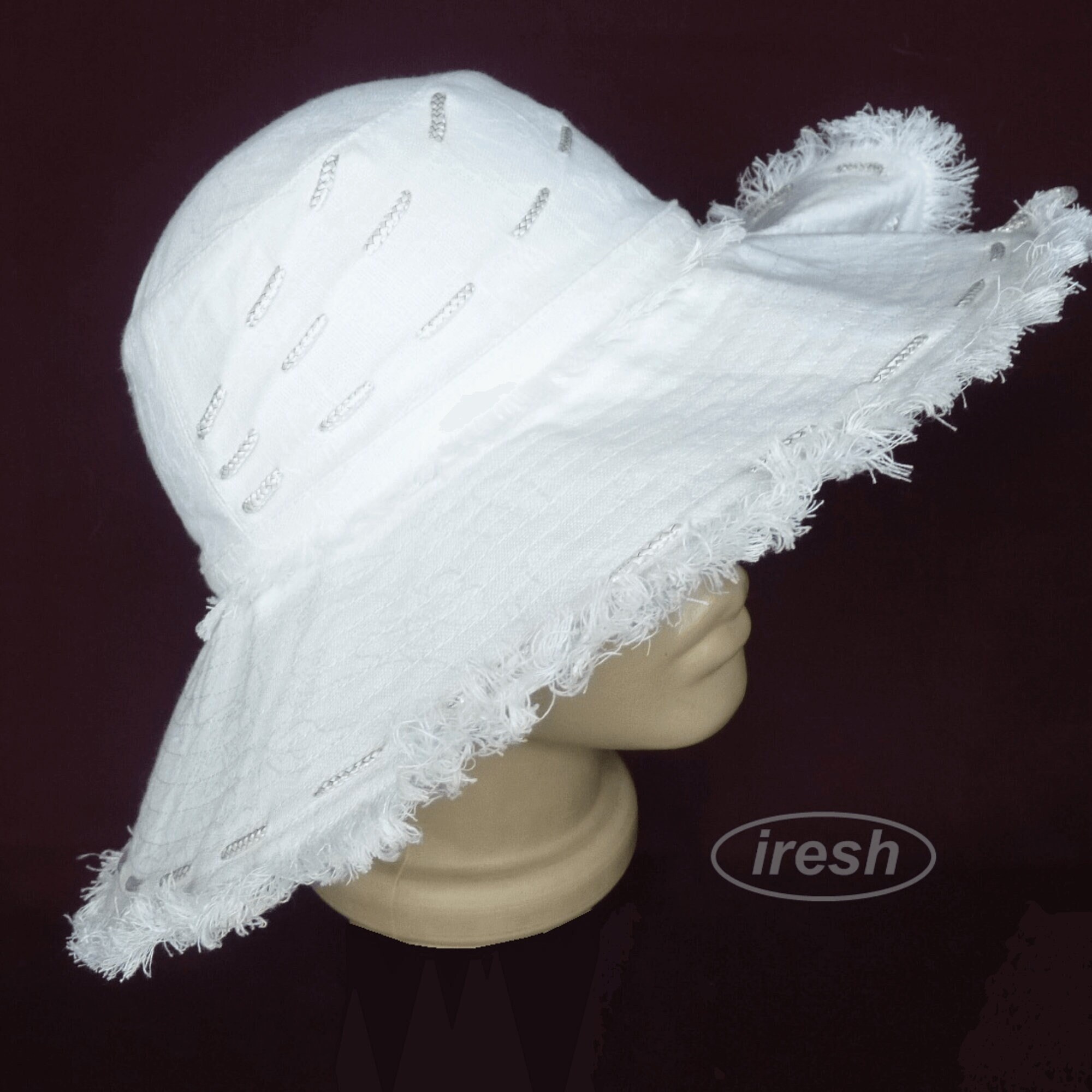 Womens Linen Hat White Wide Brimmed Hat 