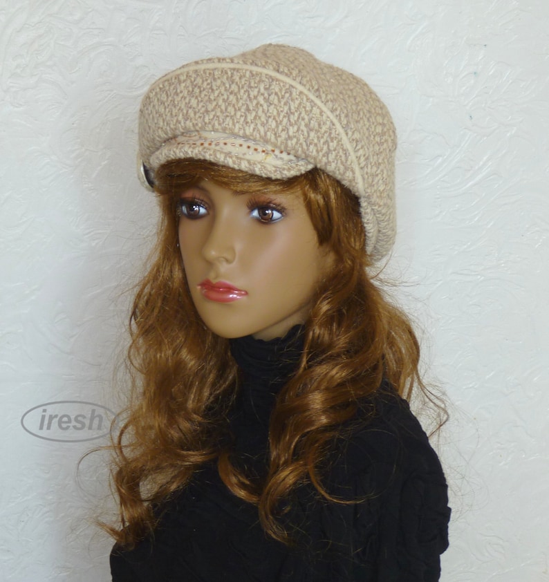 Beige Newsboy Caps, Warm Cap, Women Hat With Visor, Women's Winter Hats