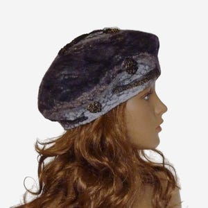 Black Beret, Gray Felt Warm Beret, Woolen Felted Hat, Stylish Trendy Beret, Beret with Pattern, Women winter Hat