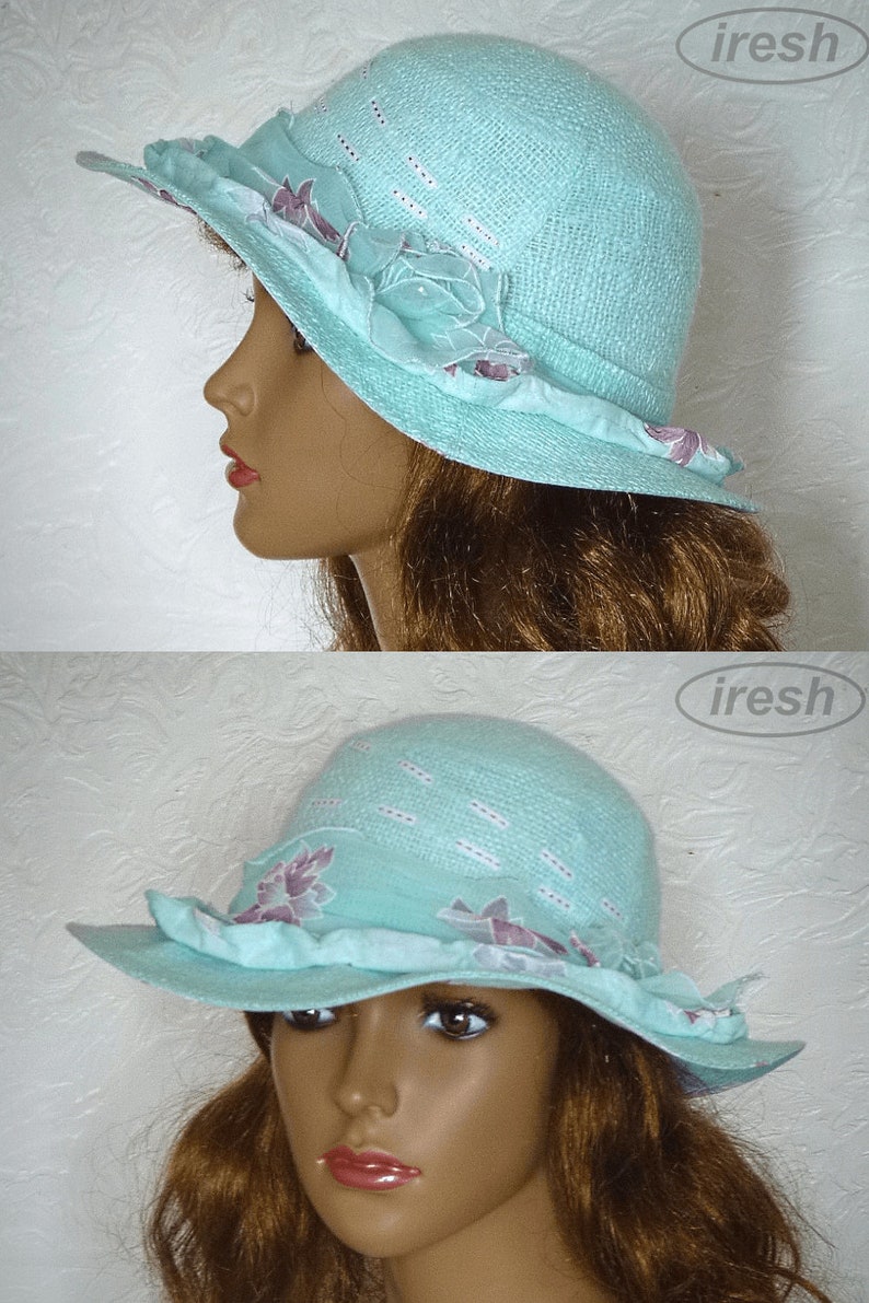 Women's Linen Hat Turquoise Summer Hat Hat With Small Etsy