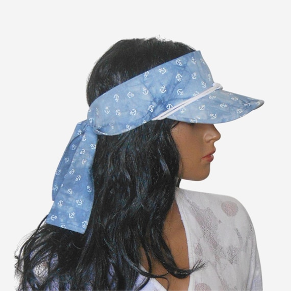 Visiera parasole blu da donna, Cappello da spiaggia regolabile in
