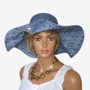 Blue Denim Wide Brim Hat for Women, Elegant Summer Hat