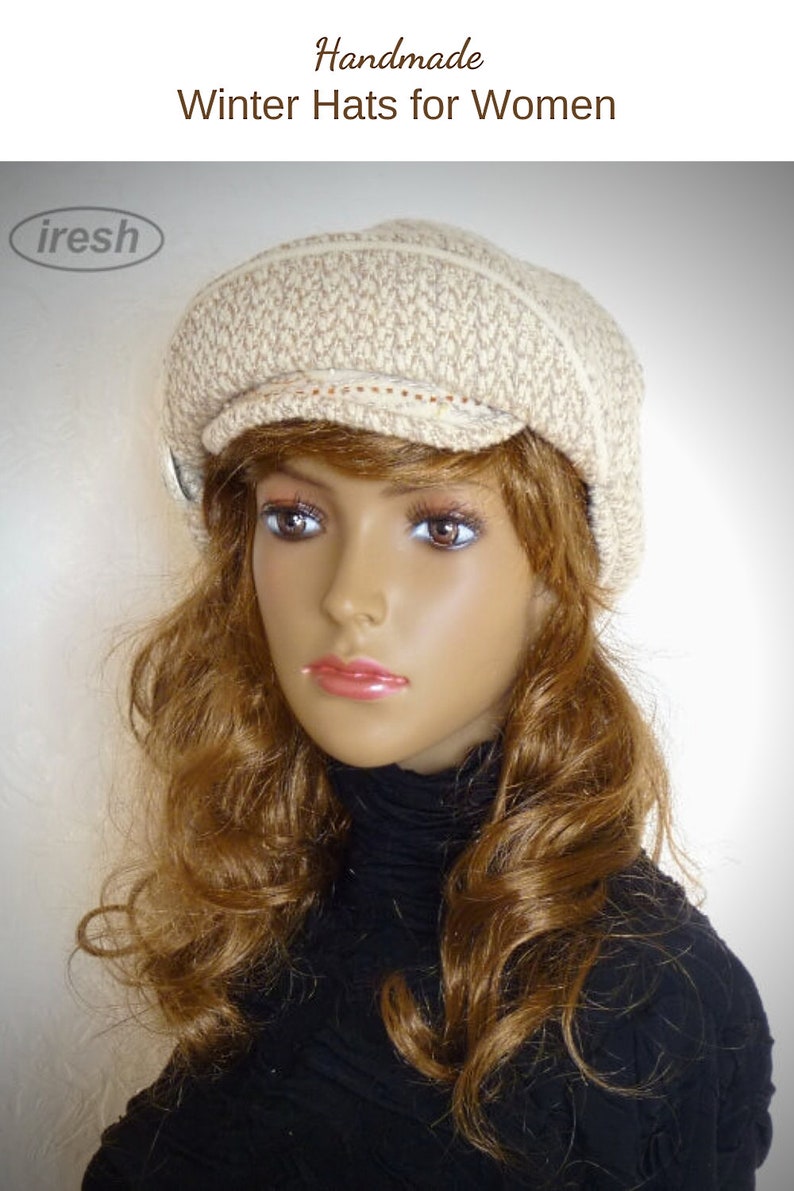 Beige Newsboy Caps, Warm Cap, Women Hat With Visor, Women's Winter Hats