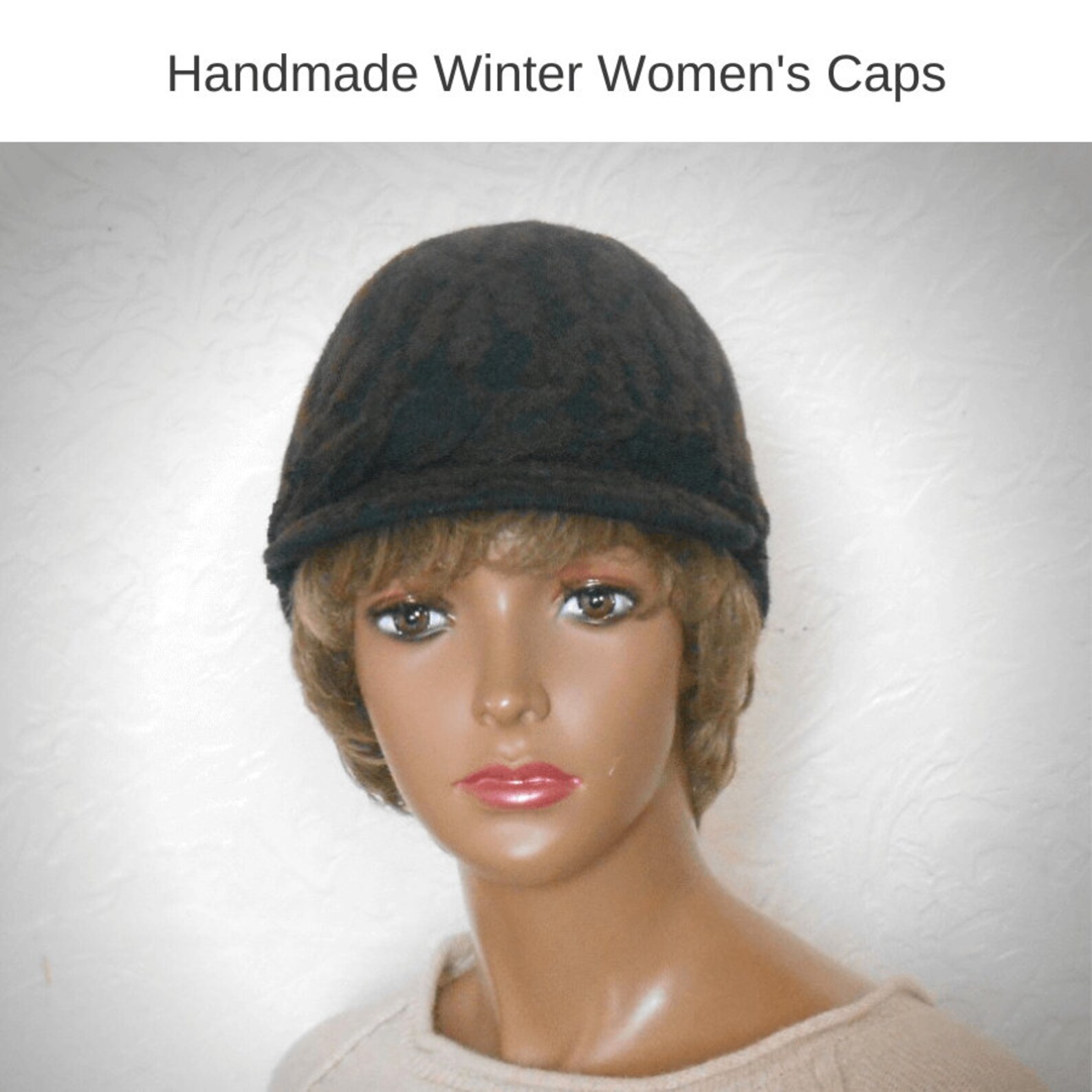 Brown Warm Cap, Felt Warm Baseball Cap, Woolen Hat, Brown Women's Cap