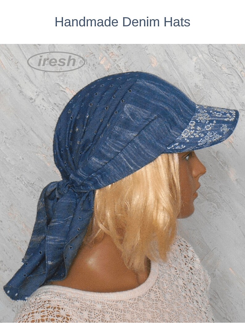 Denim sun visor Blue Head scarf with visor Blue bandana hat Etsy