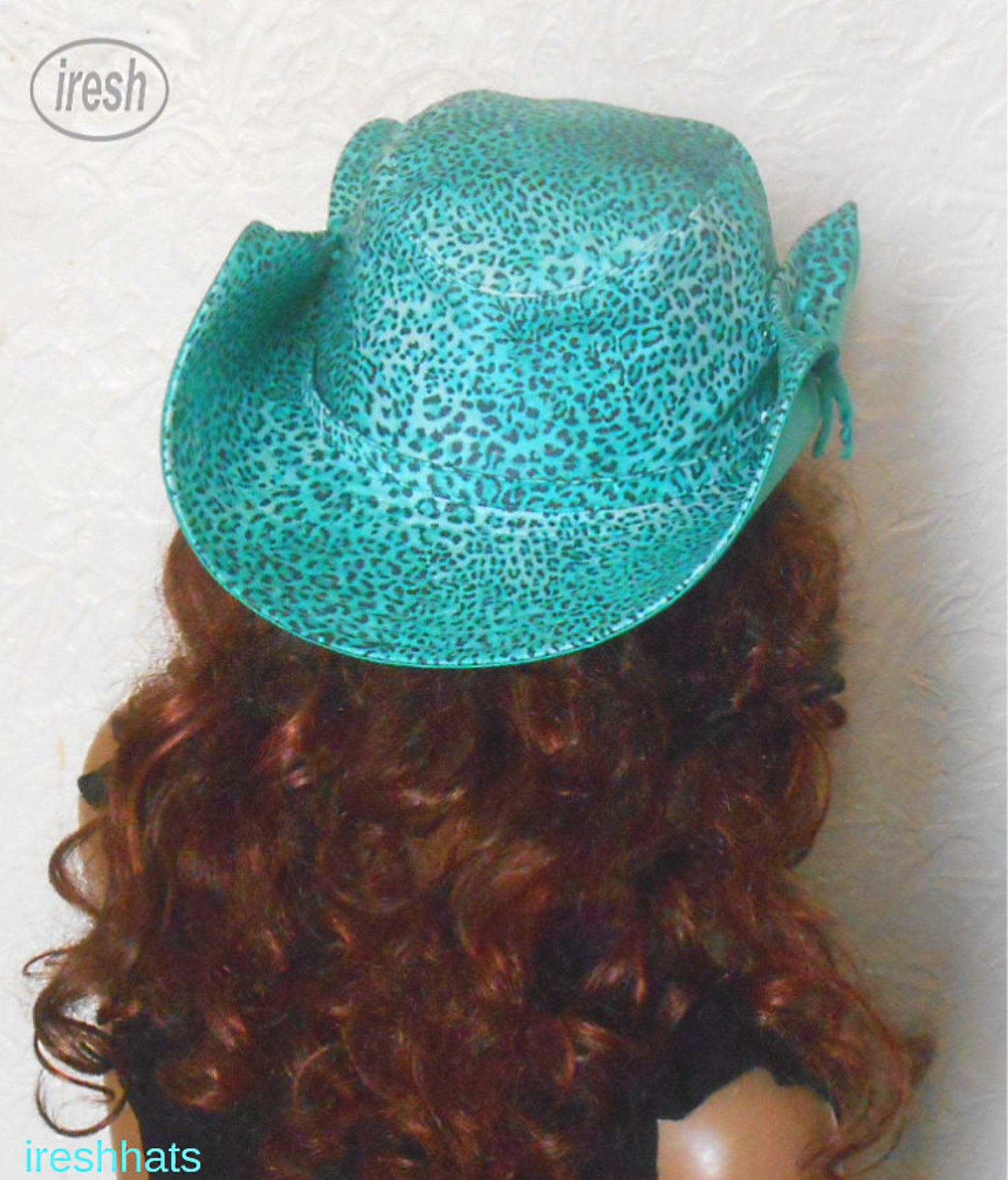 Women's Cowboy Hat, Summer Women's Sun Hats, Green Women's Hat, Leopard