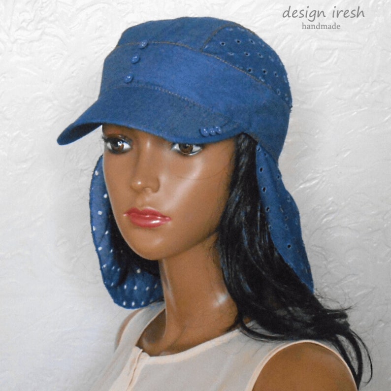 Summer Cap Womens Denim Hat Blue Bandana With Visor Sun Etsy