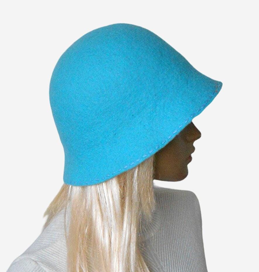 I. Magnin Bejeweled Turquoise Wool Felt Cloche Hat Turquoise Merino Wool Cloche Hat – Felted Fall Winter Hat  main image 3