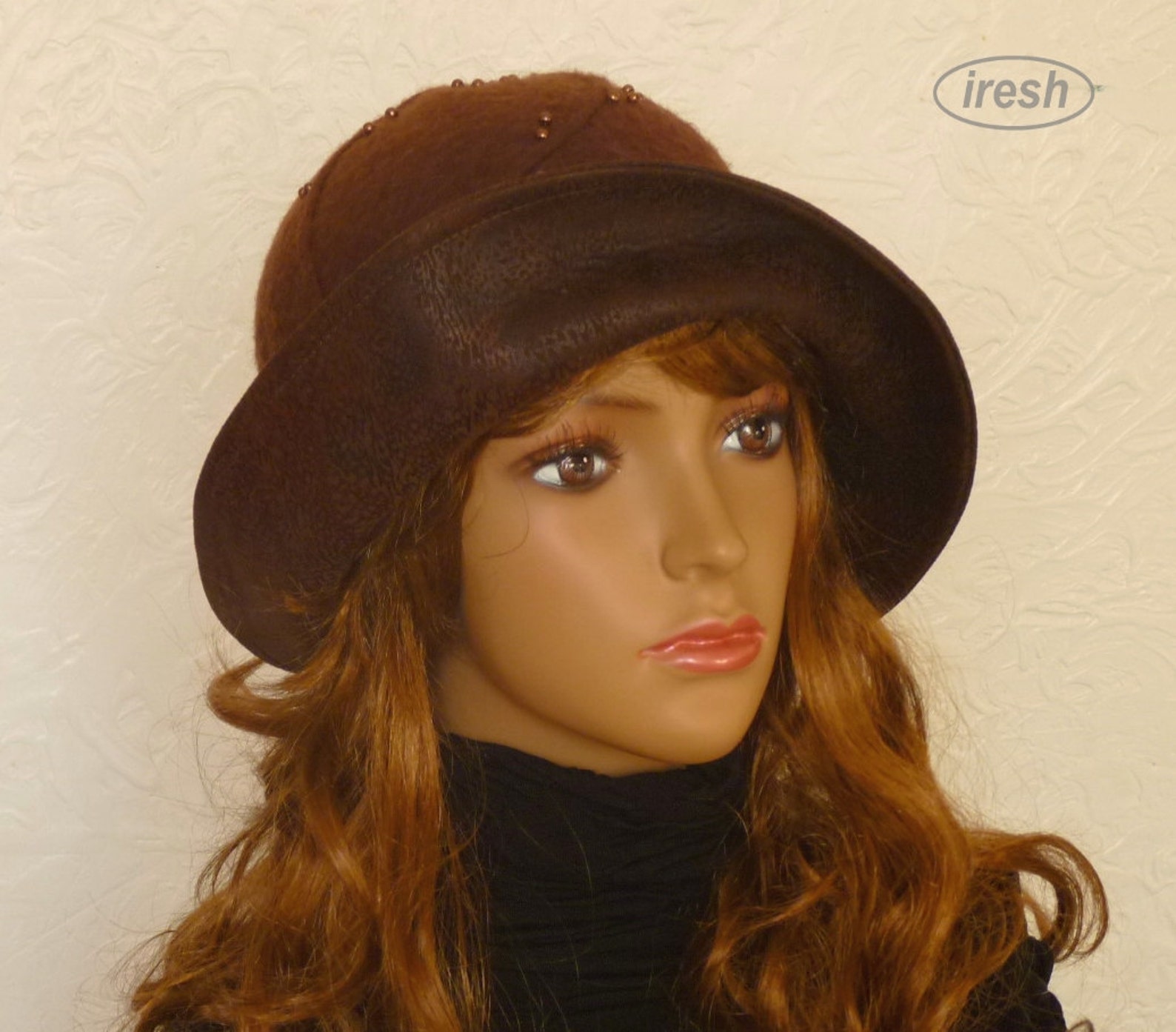 Women's Brown hat Felt hat Wool Warm Hat Woolen Winter Etsy