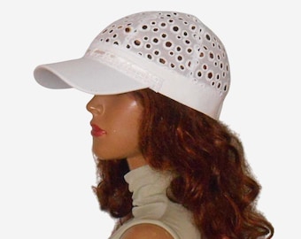 Vit spetsbasebollkeps för kvinnor, andningsbar sommarhatt i bomull