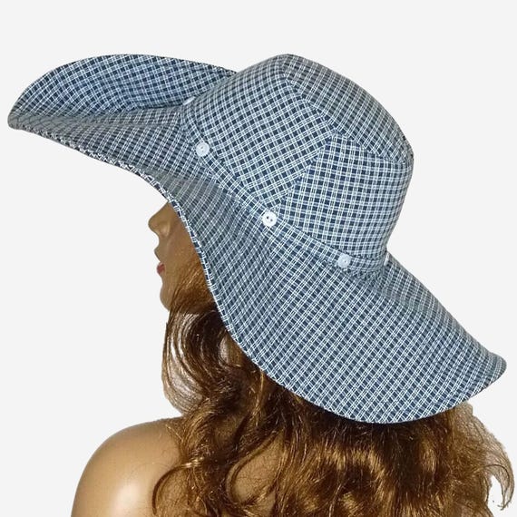 Navy and Plaid Wide Brim Hat ZHOGXU Baby Girl Plaid Sun Hat With Upf 50+ Outdoor  main image 4