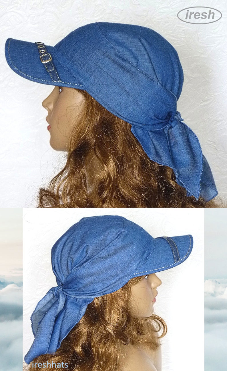 Denim Sun Visor, Blue Sun Visor, Visor Sunhat, Denim Headscarf, Blue