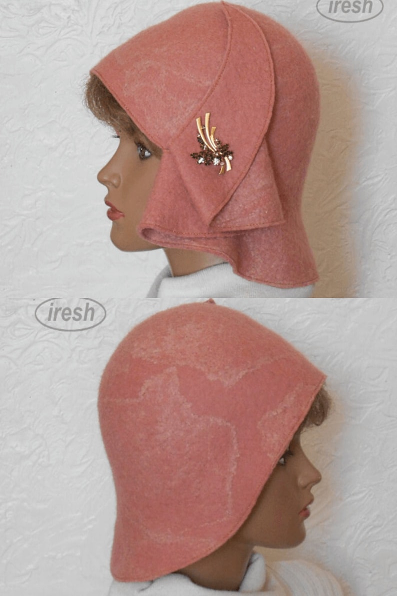 Pink Warm Hat Cloche Hat Women's Winter Hat Pink Wool Etsy