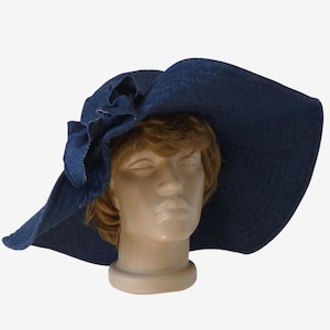 Stylish Dark Blue Denim Wide Brim Hat - Women Summer Hat with Bow