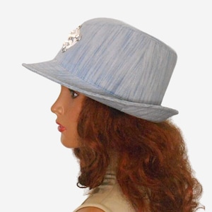 Women Trilby hat, Trendy light blue denim hat, Summer cotton hat