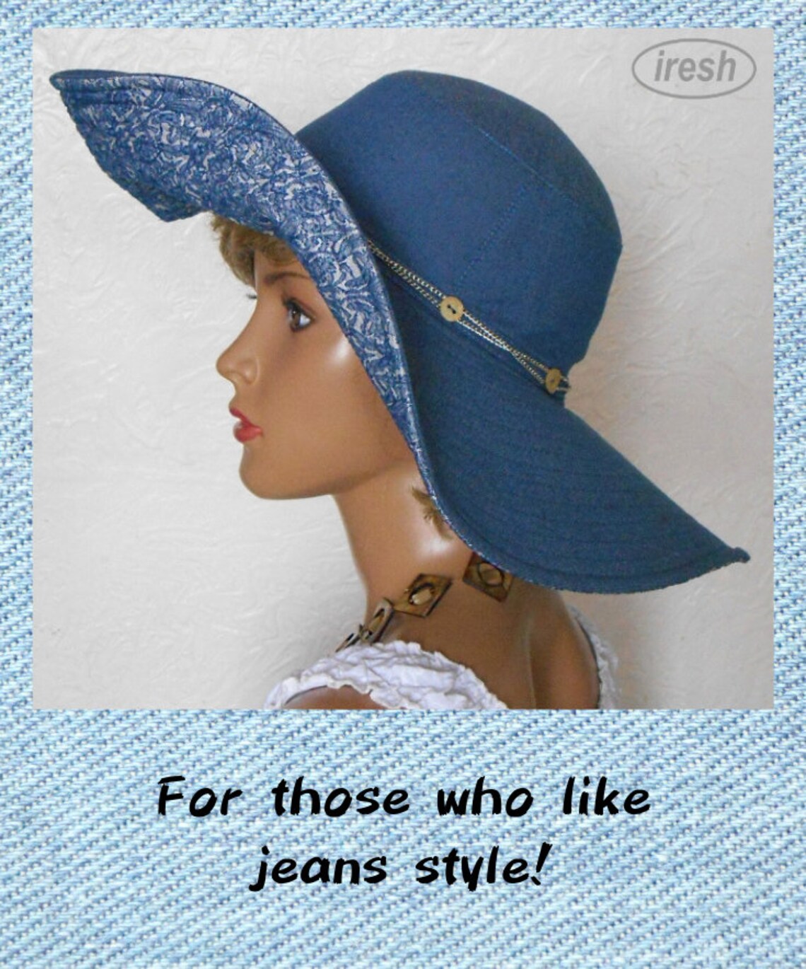 Wide Brim Hat Denim Hat Blue Denim Hat Blue Womens Hat Etsy