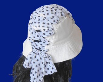 (10+) 2-Wide-Brim Sun Hat with Polka Dot Scarf - White & Turquoise Pretty Woman Women main image 3