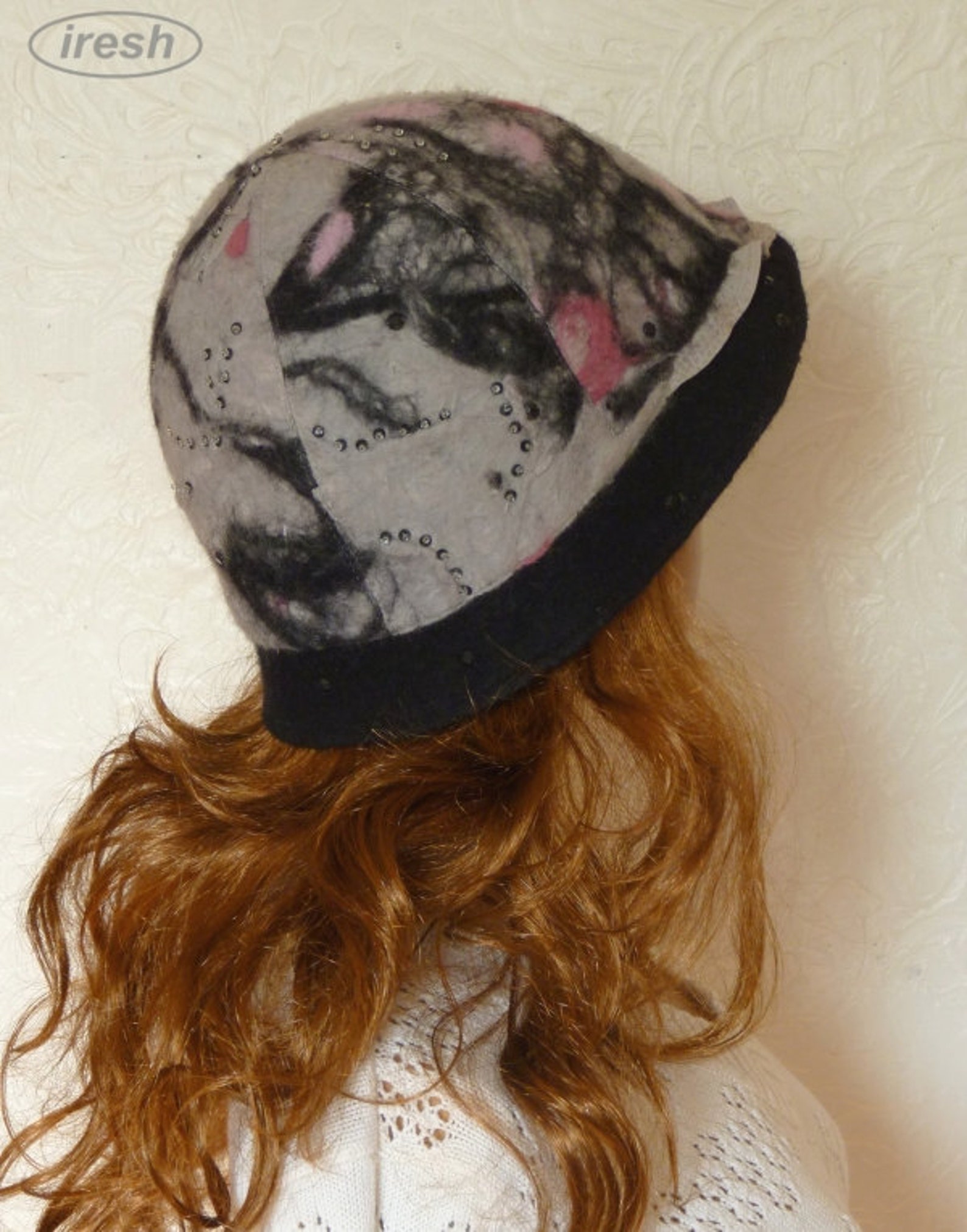 Black Winter Hat, Warm Hat Cloche, Gray Felted Hat, Woolen Black Hat