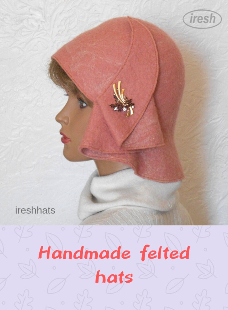 Pink Warm Hat Cloche Hat Women's Winter Hat Pink Wool Etsy