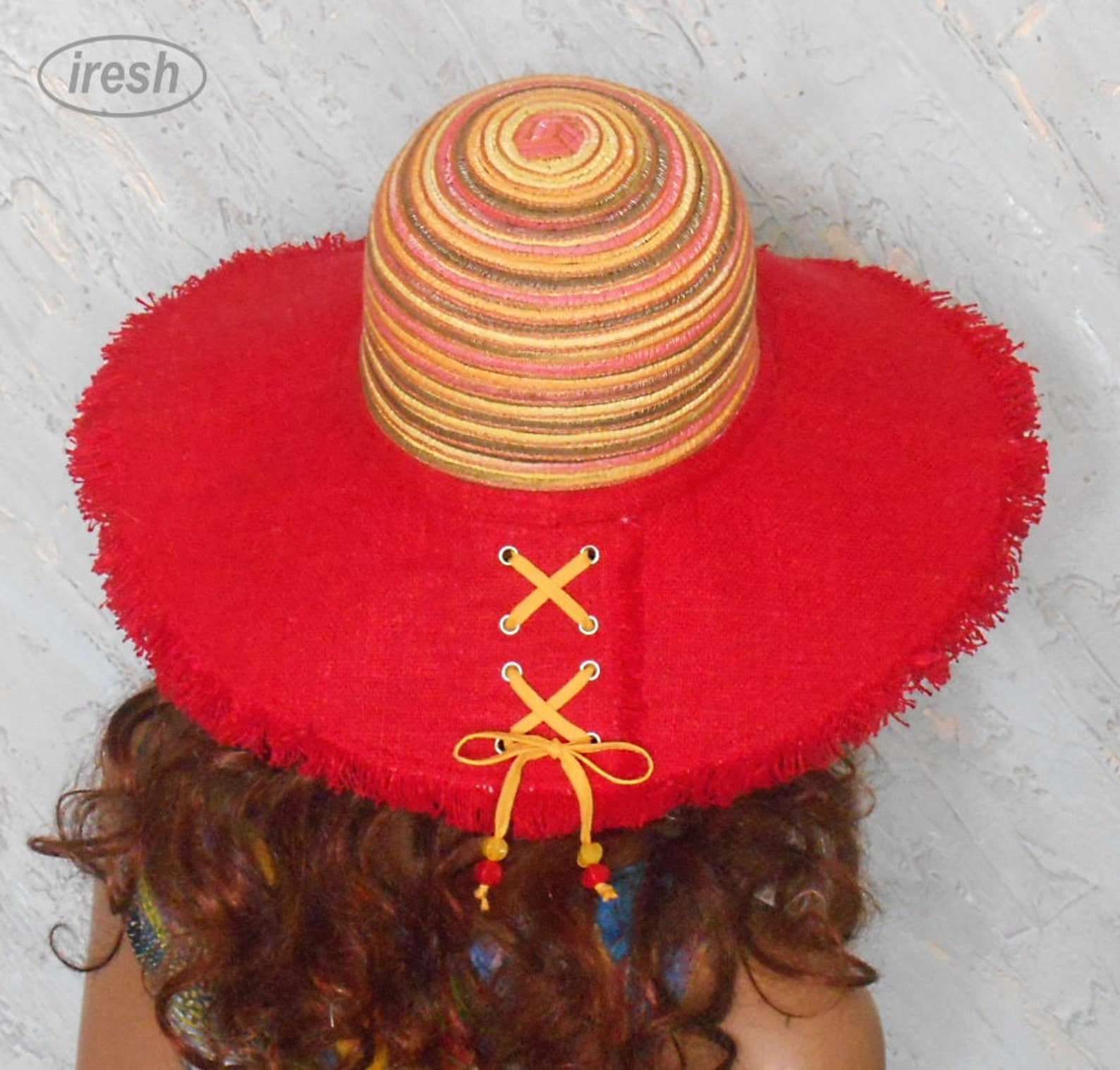 Widebrim hat Red Linen hat Women's summer hat Yellow Etsy