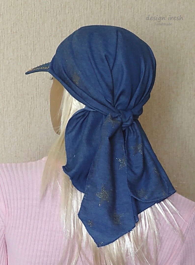 Denim Bandana With Visor Summer Denim Head Cover Women's Etsy