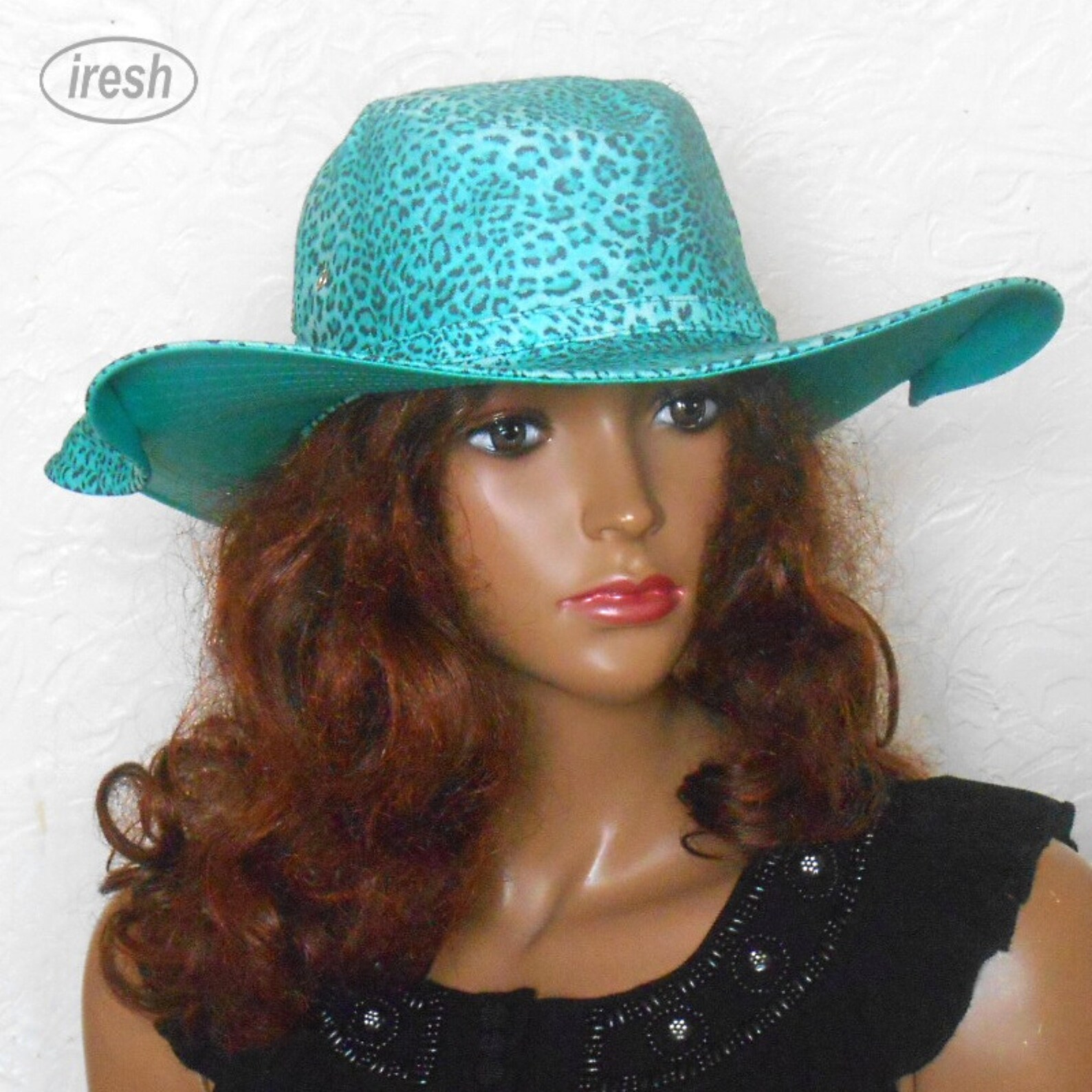 Women's Cowboy Hat, Summer Women's Sun Hats, Green Women's Hat, Leopard