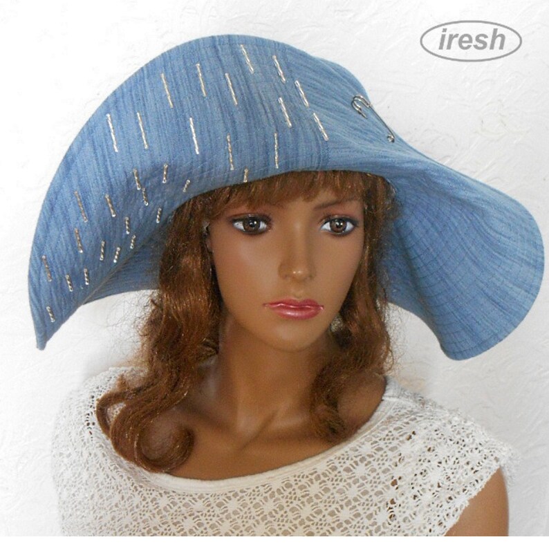 Women's Wide Brim Hat Blue Denim Hat Women's Summer Etsy