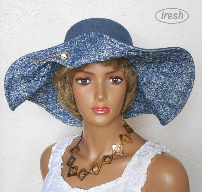 Wide Brim Hat Denim Hat Blue Denim Hat Blue Womens Hat Etsy