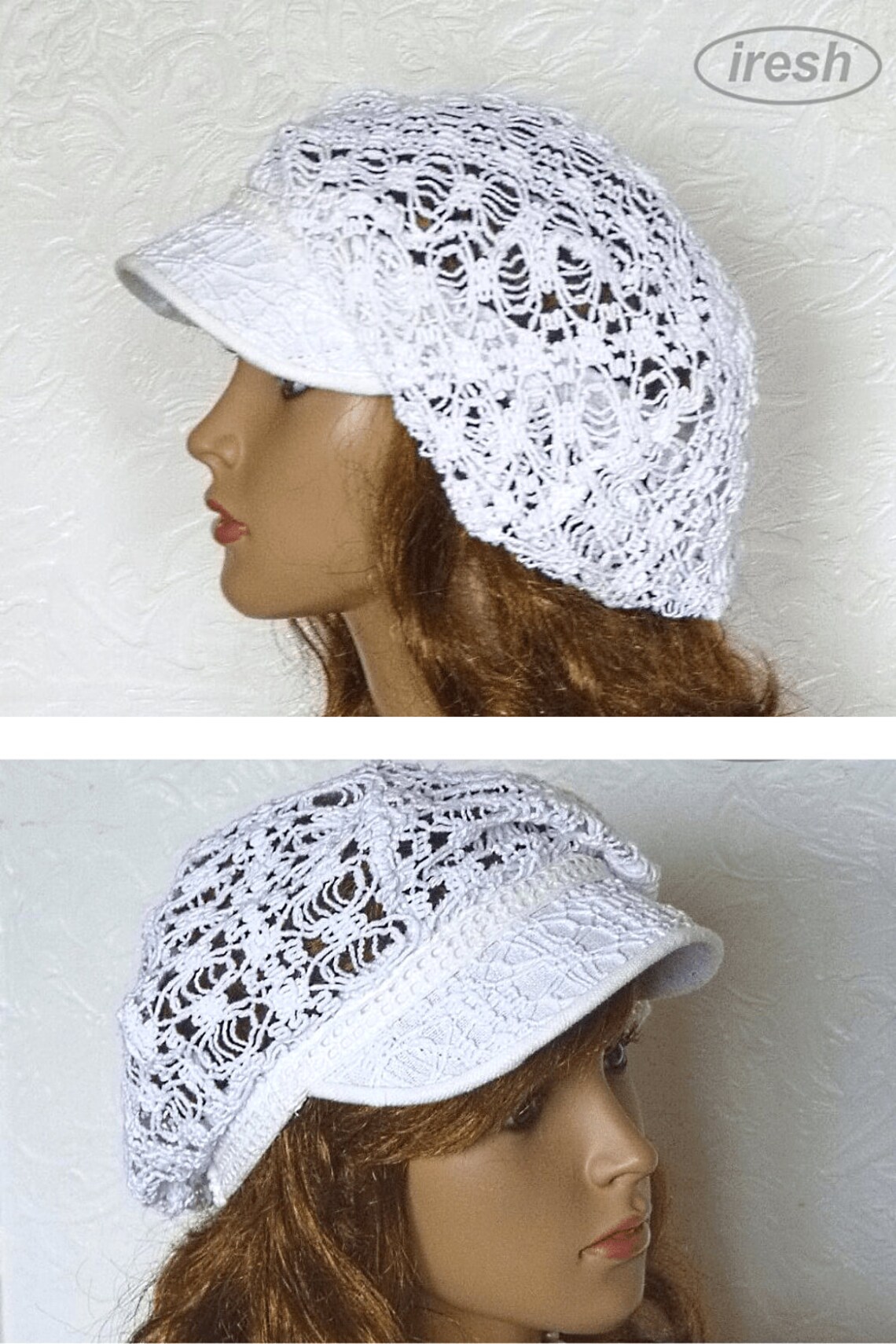 White Newsboy Summer Cap Women's Lace Cap White Sun Cap Etsy