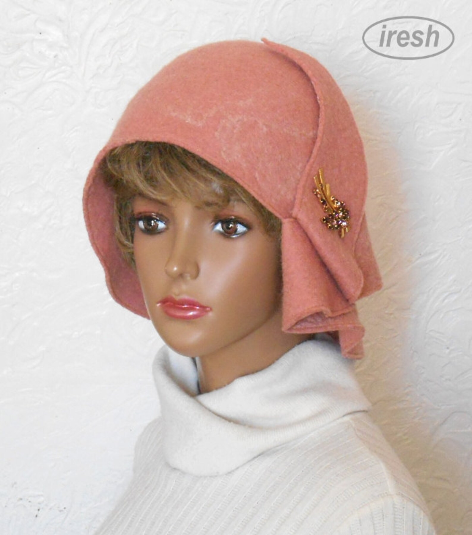 Pink Warm Hat, Cloche Hat, Women's Winter Hat, Pink Wool Hat, Winter