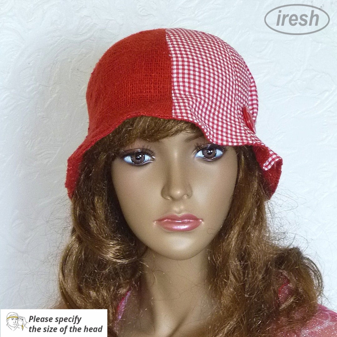 Red Summer Hat Cotton Hat Cloche Women Linen Hat Hat Fo - Etsy