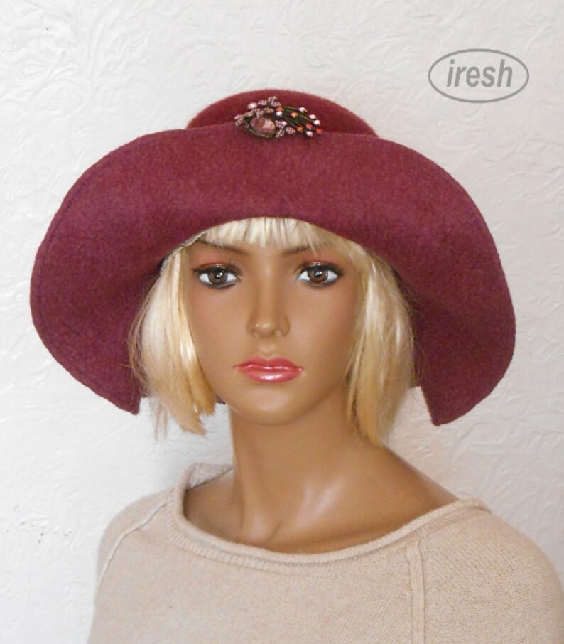 Warm Floppy Hat Felted Burgundy Hat Women's Felt Hat Etsy