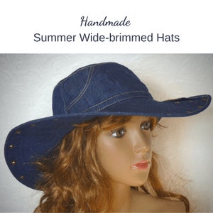 Summer women's hat, Denim hat, Dark blue denim, Wide-brim hat, Denim clothing, Blue hat image 7