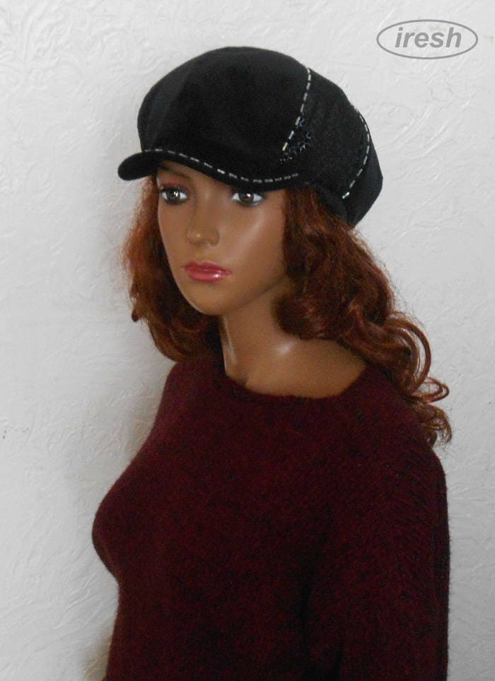Women's Winter Hat, Black Warm Cap, Black Velours Cap, Fall Cap, Velvet