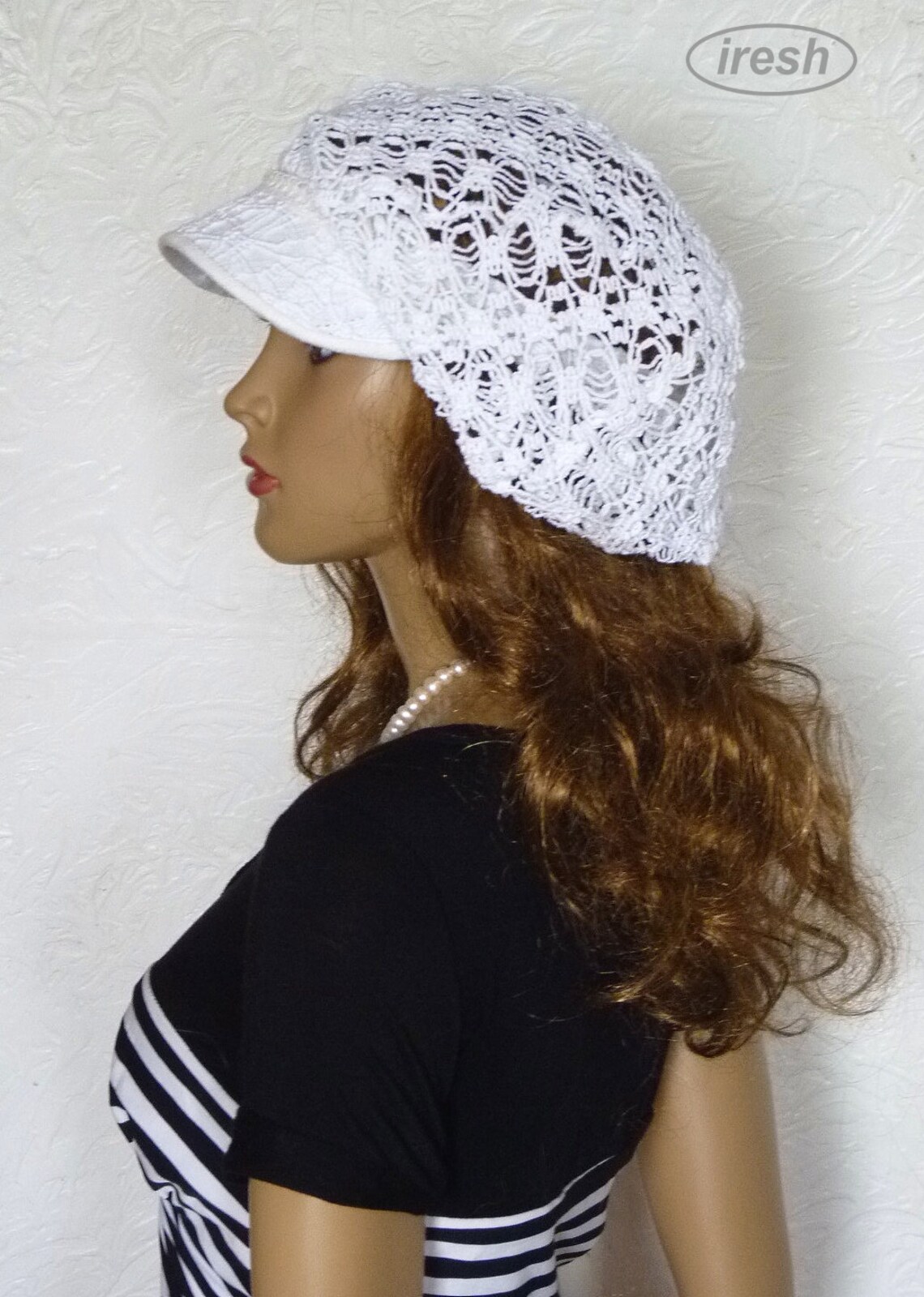 White Newsboy Summer Cap Women's Lace Cap White Sun Cap Etsy