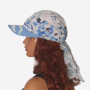 Blue sun visor, Women visor bandana, Summer head covering, Visor head scarf, Beach bandana visor, Adjustable summer hat