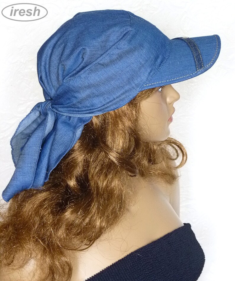 Denim Sun Visor, Blue Sun Visor, Visor Sunhat, Denim Headscarf, Blue