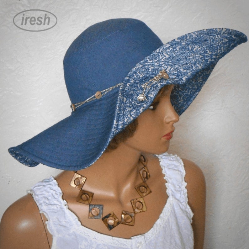 Wide Brim Hat, Denim Hat, Blue Denim Hat, Blue Womens Hat, Womens
