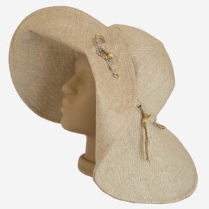 Eco-friendly beige natural linen wide brim women sun hat, Beach vacation hat