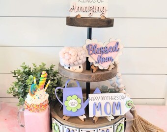 Mother’s Day Tier Tray Set | Amazing Mother | Mother’s Day signs | Blessed Mom | Mother’s Day Spring set