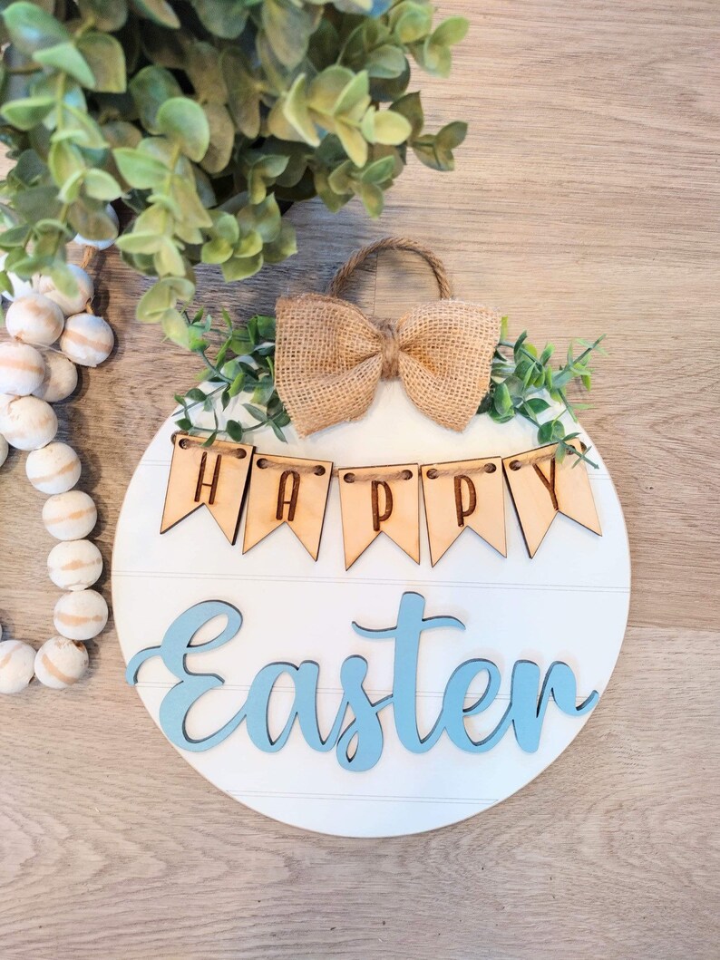 Happy Easter Banner Sign Easter Door Hanger Shelf Decor image 1