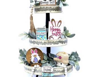 Fun Easter Tier Tray Set | Whimsical Easter Gnome Set | Easter Mini Signs | Easter Hutch Decor