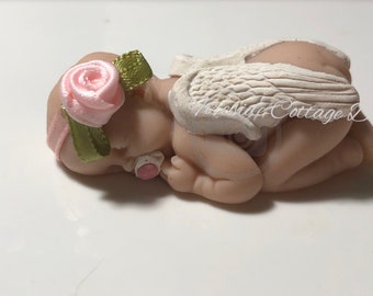 Sleeping Baby Angel Rose, Pregnancy Infant Loss, Gift, Cherub, Memorial, Miscarriage, Polymer Clay Figurine, Keepsake