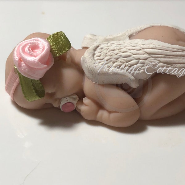 Sleeping Baby Angel Rose, Pregnancy Infant Loss, Gift, Cherub, Memorial, Miscarriage, Polymer Clay Figurine, Keepsake