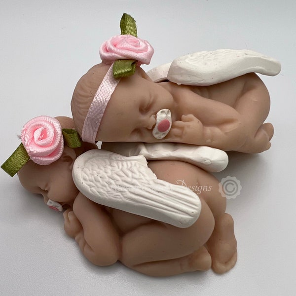 Sleeping Twin Angel Babies, Flower Headbands, Pregnancy Infant Loss, Cherub, Gift, Memorial, Miscarriage, Polymer Clay Figurine, Keepsake
